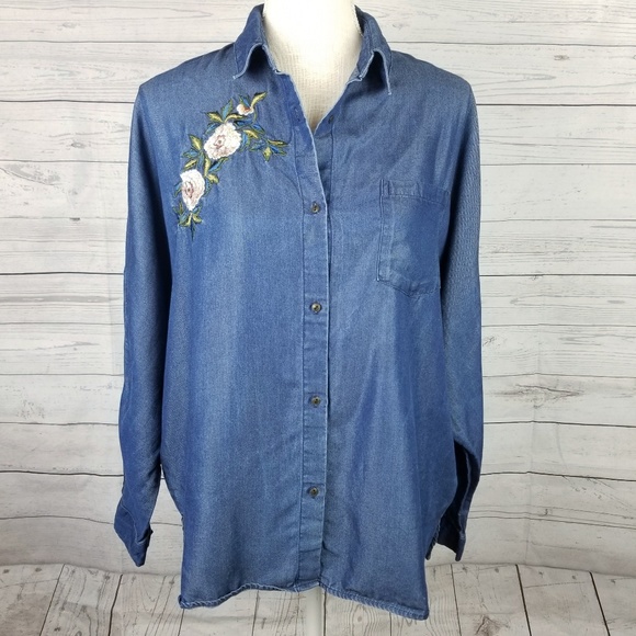 Zara Basic Z1975 Embroidered Denim Button Top - Picture 2 of 8